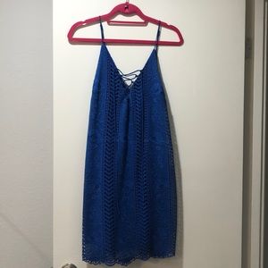 ASTR The Label blue crochet lace shift dress